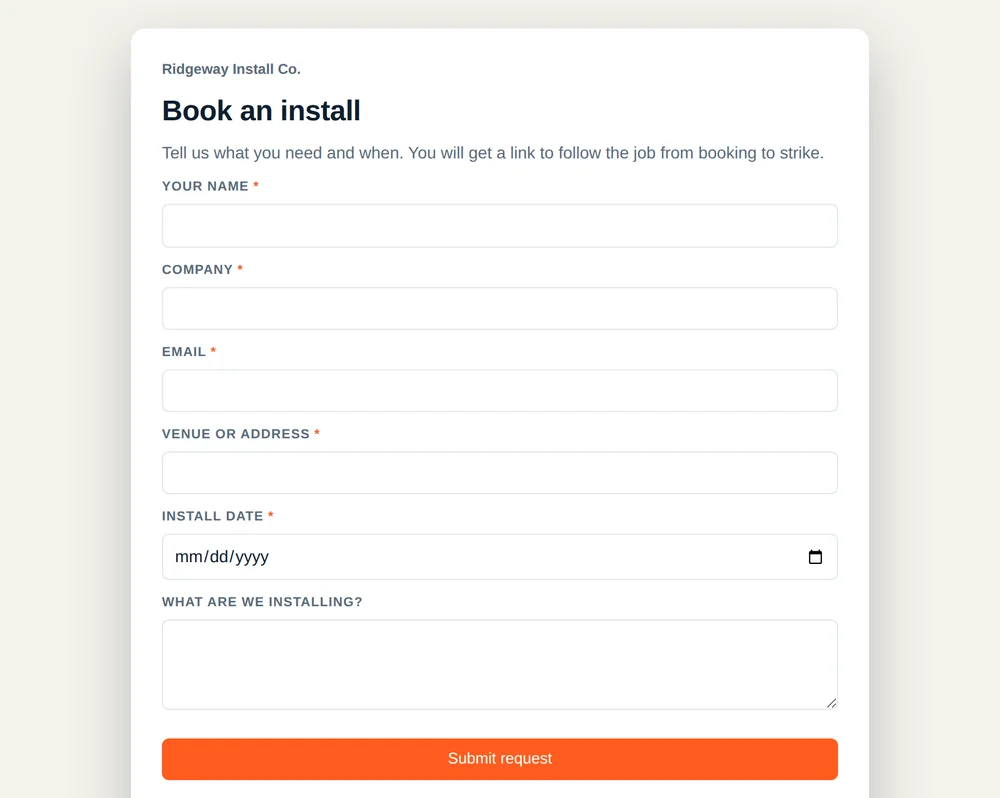 Booking forms that become projects in Gantline