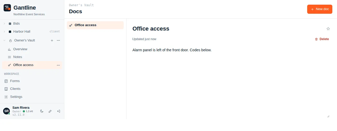 Docs and site credentials